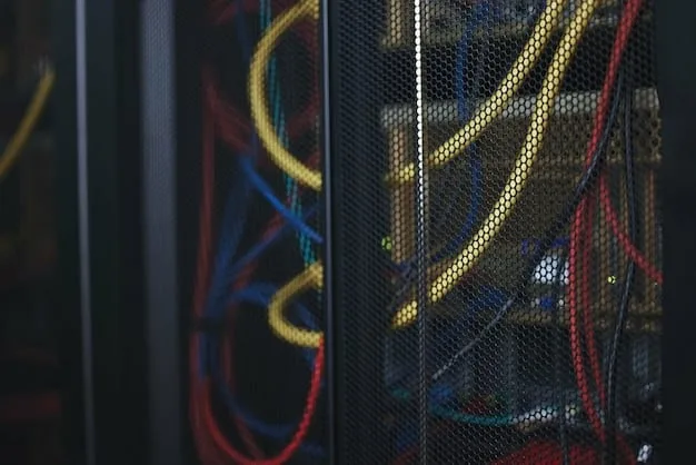 A close-up of a computer server room, focusing on the blinking lights and network cables. The image should represent the high-speed technology and infrastructure required for high-frequency trading.