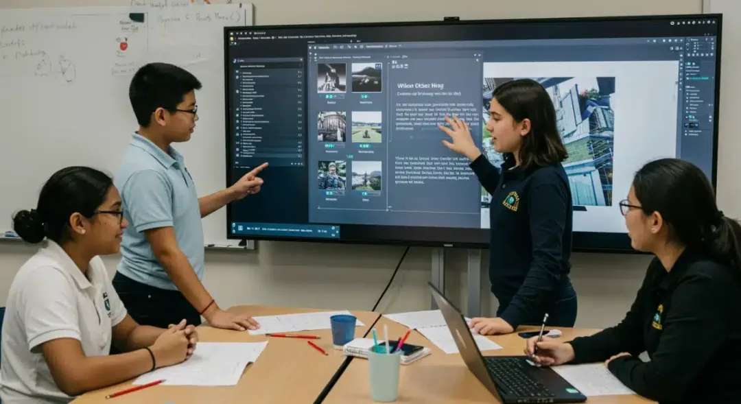 Students using AI content generation tool for collaborative project work