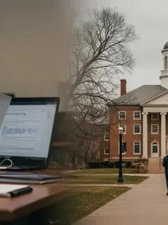 Comparative image of online learning vs. traditional university education in the US for 2026