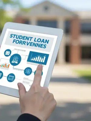 Person reviewing student loan forgiveness details on a tablet