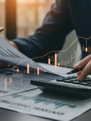Person reviewing tax documents with a calculator, symbolizing financial planning and tax optimization.