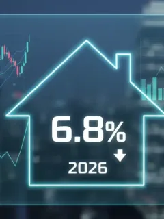 Financial charts showing mortgage rate projections for 2026 with a house icon.