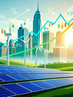 Illustration of renewable energy infrastructure and financial data for US investment