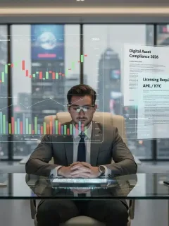 Financial planner analyzing digital asset regulations and cryptocurrency charts for 2026