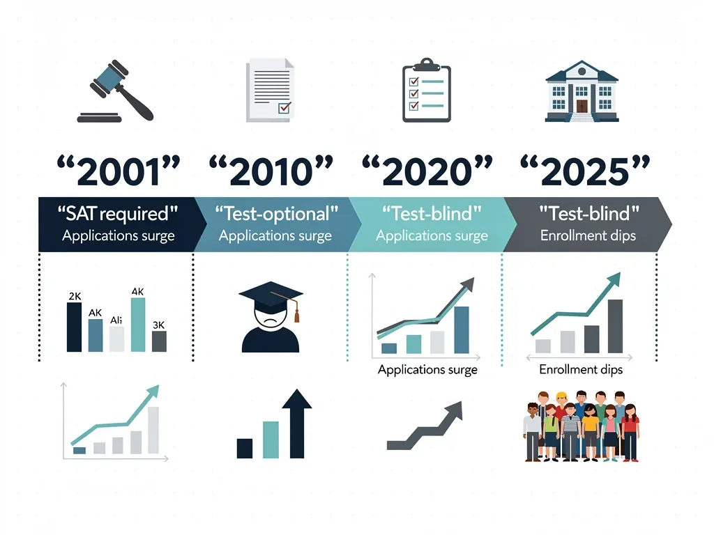 Infographic detailing timeline of standardized testing policy changes