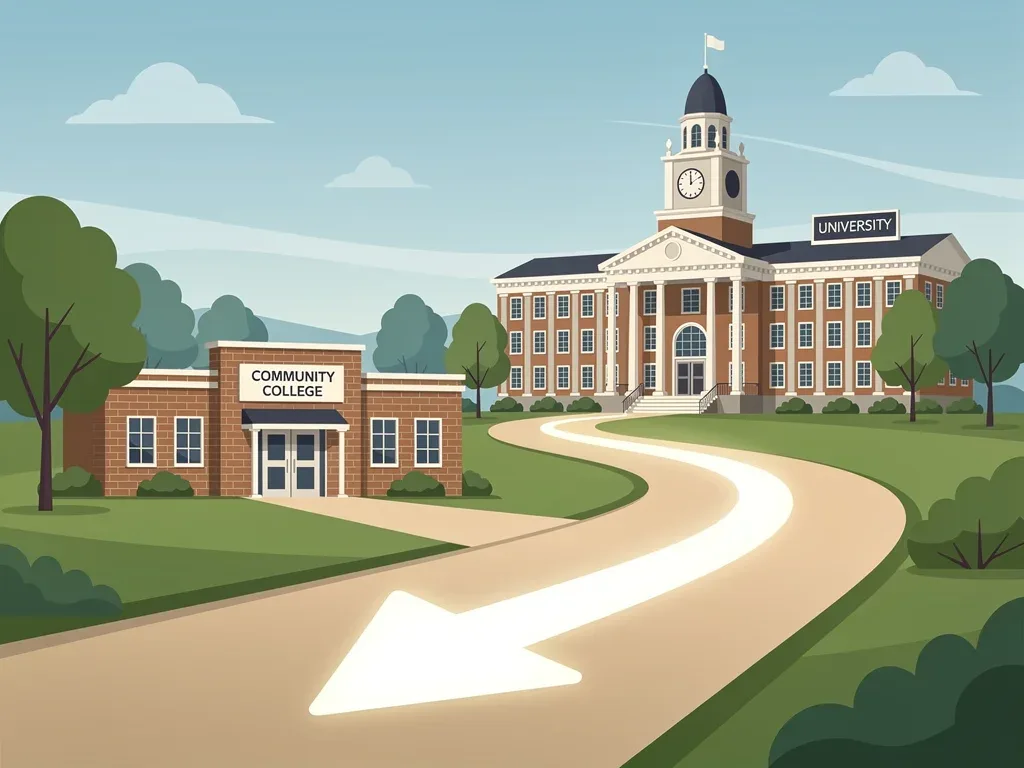 Diagram illustrating a smooth transfer path from community college to university