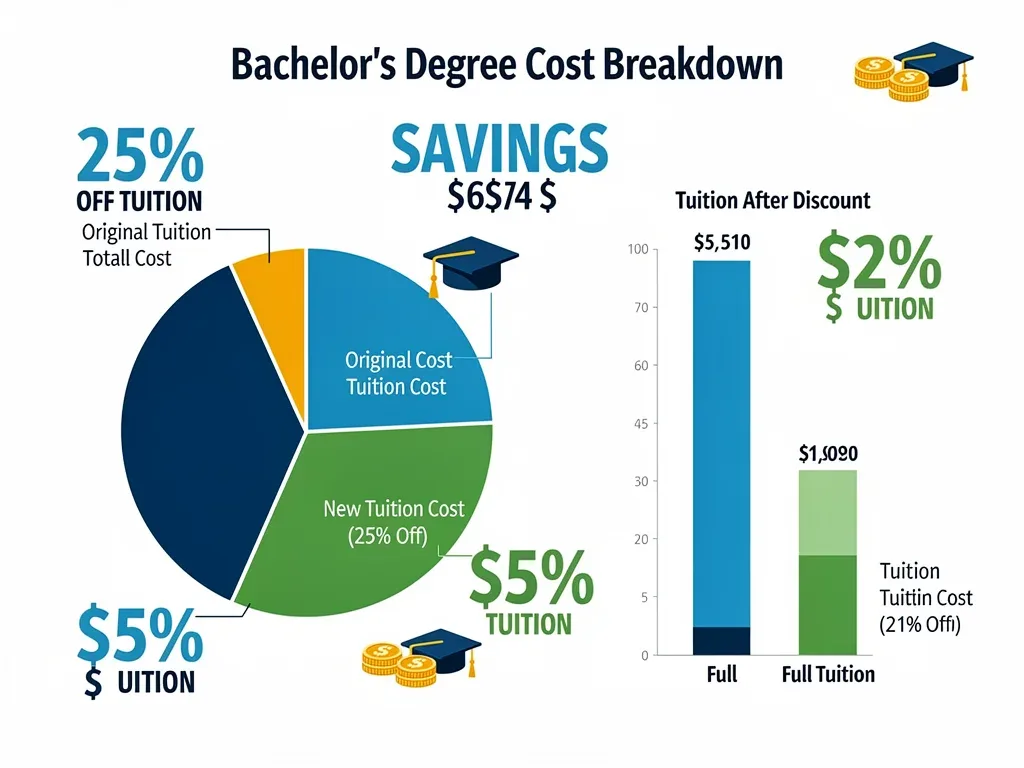 Infographic detailing 25% tuition reduction benefits for accelerated degree programs.