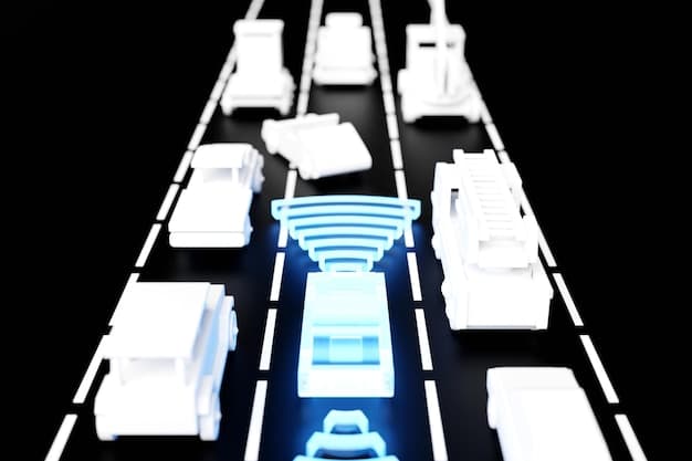 A digital rendering of a modernized highway interchange with multiple lanes and smart traffic management systems. The image should look futuristic and highlight the technological advancements being implemented.