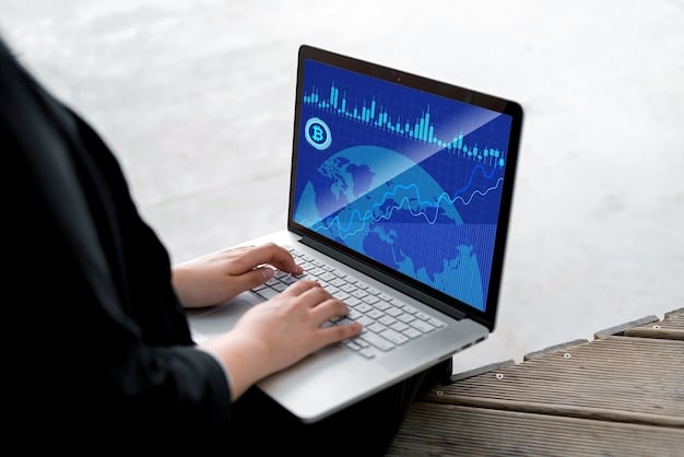 A close-up photo of a person using a laptop to trade cryptocurrency. The screen displays charts and graphs, symbolizing the complexity of the market and the need for investor protection.