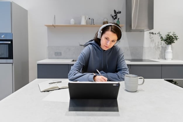 A person sitting at a desk with a laptop, focused on an online course. The scene is set in a quiet, comfortable home office, emphasizing the flexibility and accessibility of micro-credentials. The lighting is soft, creating a focused and inviting learning atmosphere.