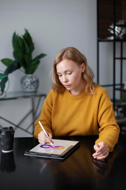 A close-up shot of a student interacting with an AI-powered tutoring app on a tablet, illustrating personalized feedback and adaptive learning.