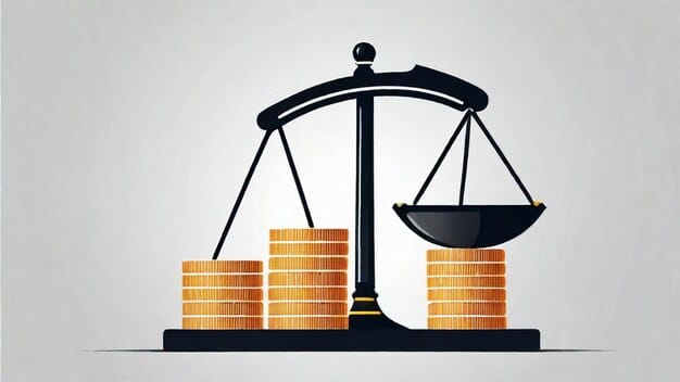A digital illustration of a balancing scale, with one side labeled 
