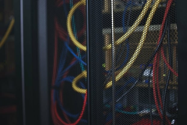 A close-up of a computer server room, focusing on the blinking lights and network cables. The image should represent the high-speed technology and infrastructure required for high-frequency trading.