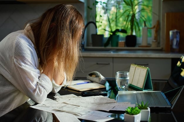 A person sitting at a desk, organizing receipts and financial documents with a calculator and tax form nearby. Sunlight streams in through a window, creating a focused and contemplative atmosphere.