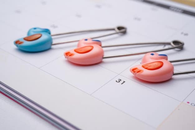 A calendar with important dates circled, representing key events such as childbirth, adoption, and medical appointments. The calendar is set in a bright, organized office setting.
