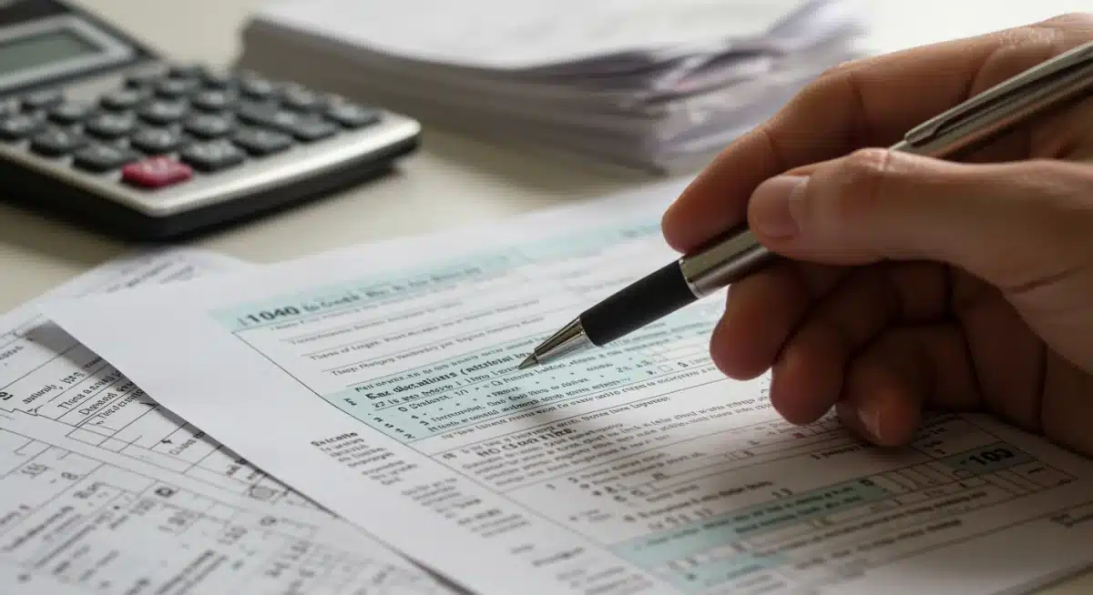 Person calculating education tax credits on a form