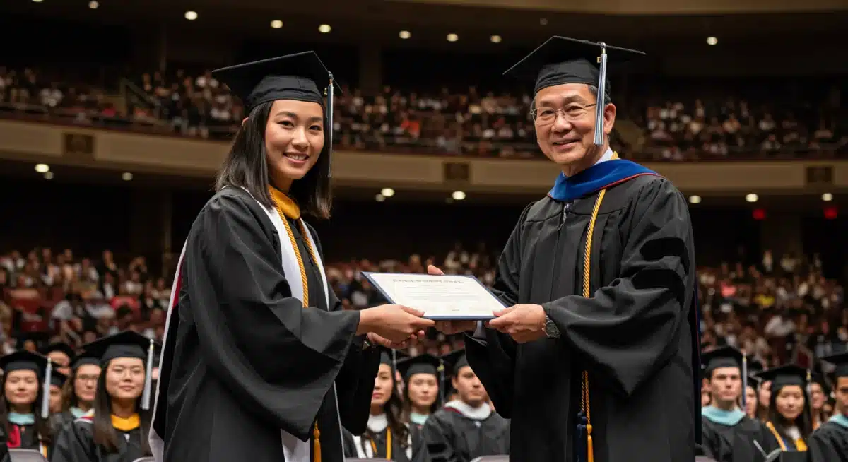 Individual proudly receiving an educational certification for career advancement