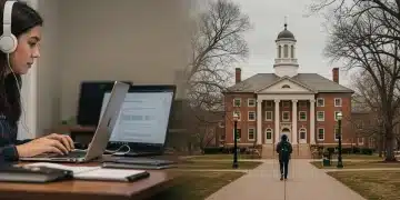 Comparative image of online learning vs. traditional university education in the US for 2026