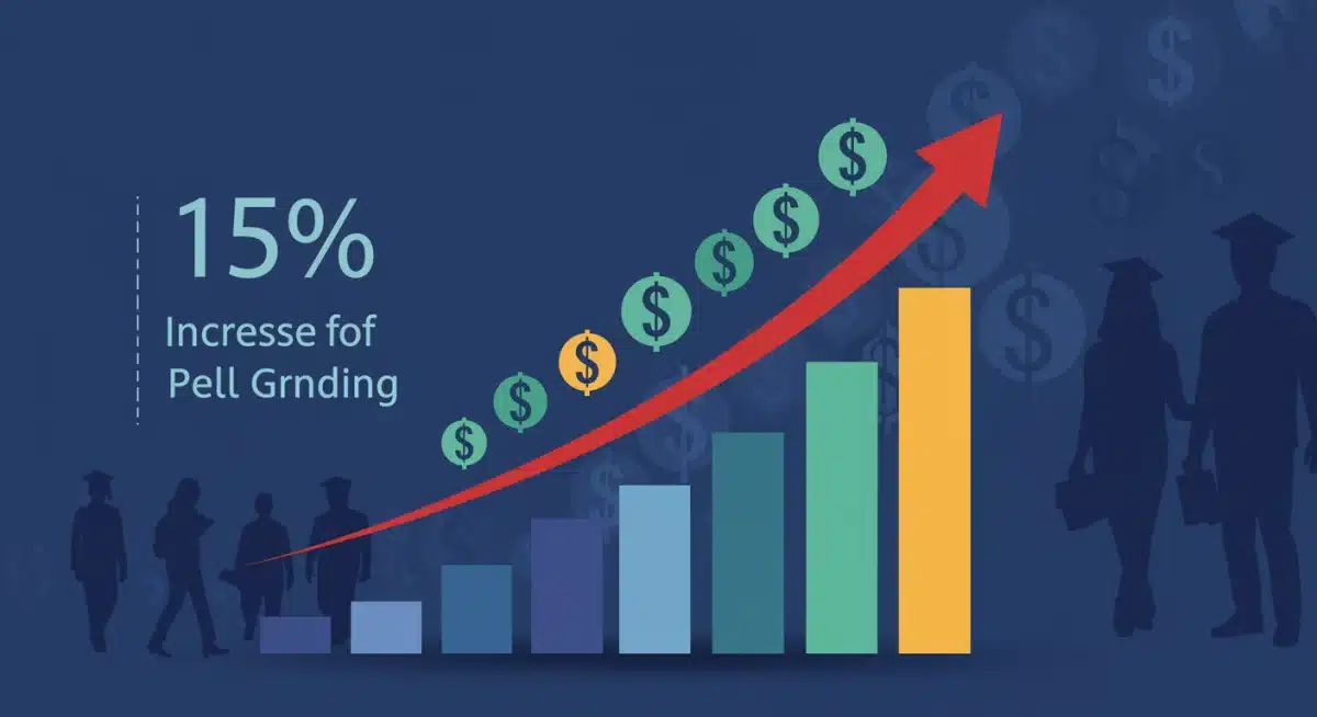 Infographic showing a 15% increase in financial aid, representing Pell Grant growth.