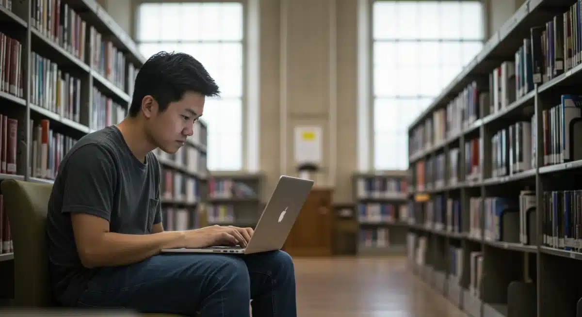 Student studying in a library, benefiting from increased educational opportunities.