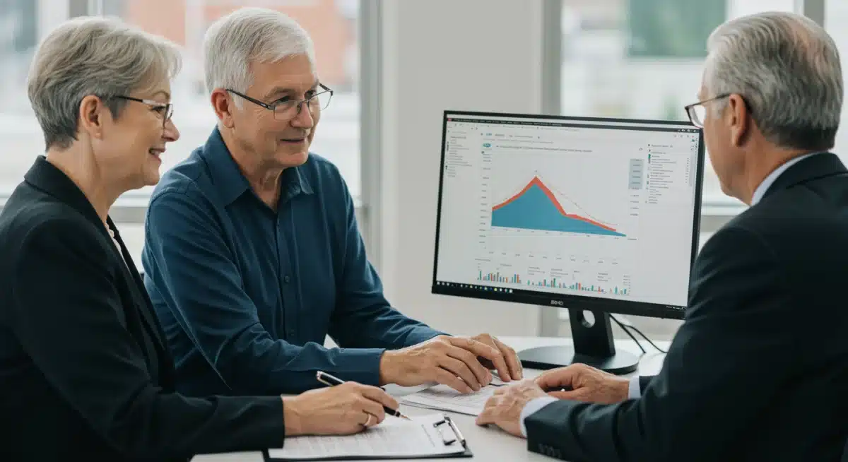 Couple consulting financial advisor about Social Security planning