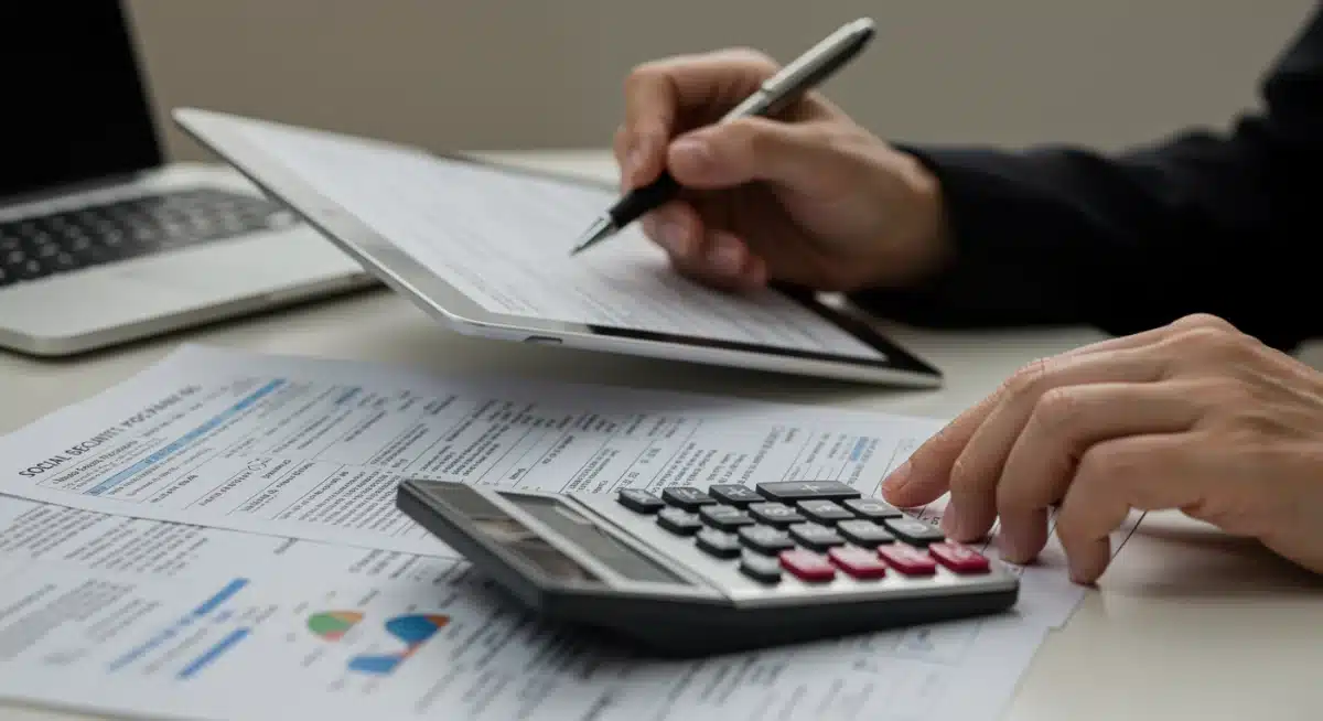 Person reviewing Social Security forms and financial documents