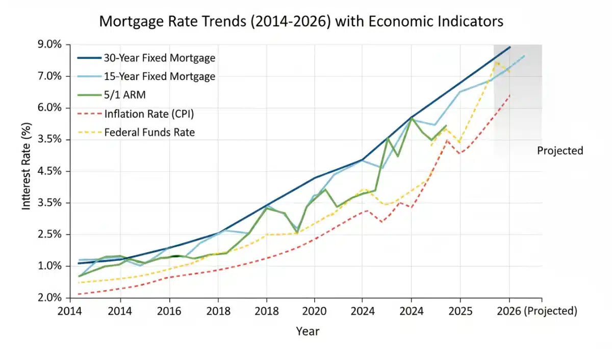 Historical mortgage rate chart showing past trends and 2026 projection.