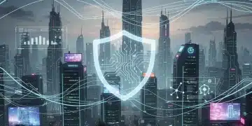 AI Regulation: New Federal Guidelines Impact Innovation & Privacy Futuristic city with data streams and a shield, representing AI regulation and data protection.