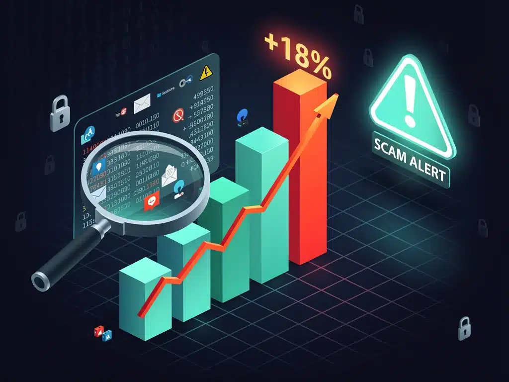 Graph showing an 18% increase in online scam reports by 2025