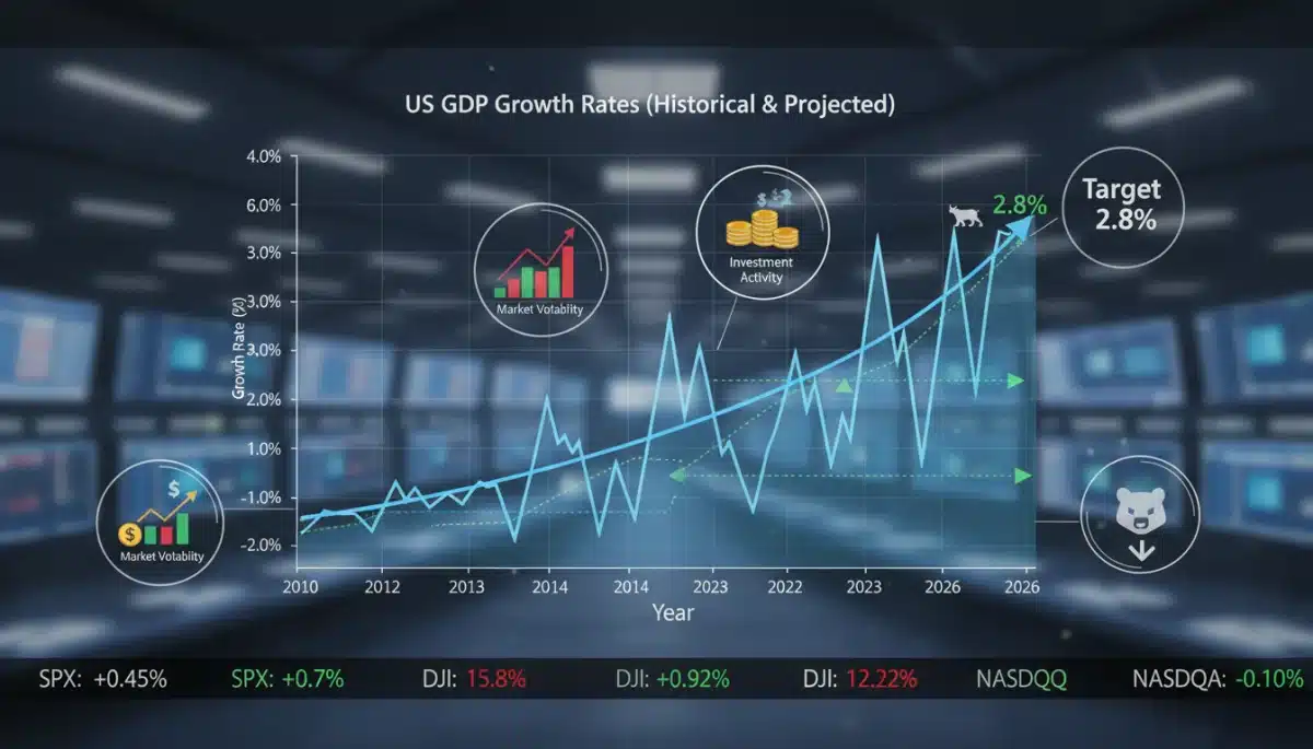 Chart of US GDP growth projections to 2026, highlighting economic trends