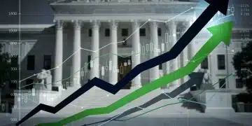 Federal Reserve building with ascending interest rate graph and investment charts.