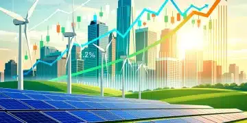 Illustration of renewable energy infrastructure and financial data for US investment