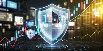 Financial charts showing market volatility with a protective shield, representing wealth management strategies for 2026.