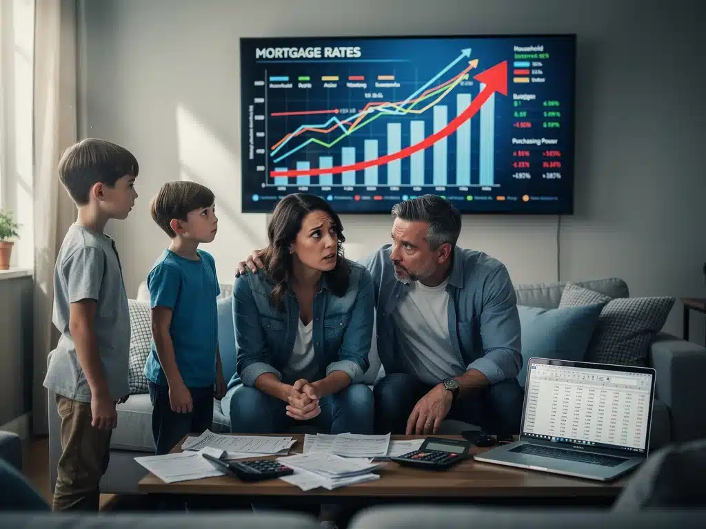 Family analyzing financial charts due to rising mortgage rates