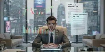 Financial planner analyzing digital asset regulations and cryptocurrency charts for 2026